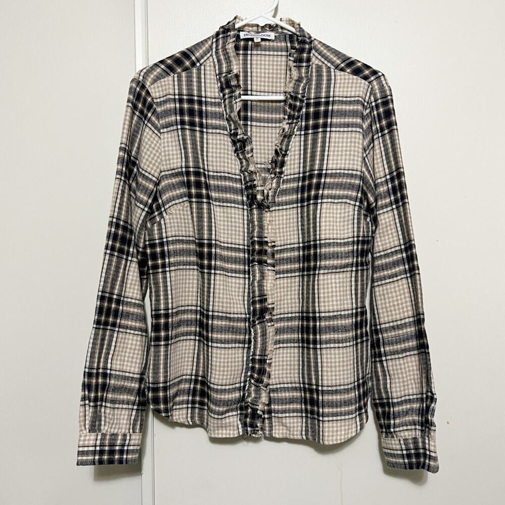 Heartloom Plaid Ruffle Button Down Shirt M